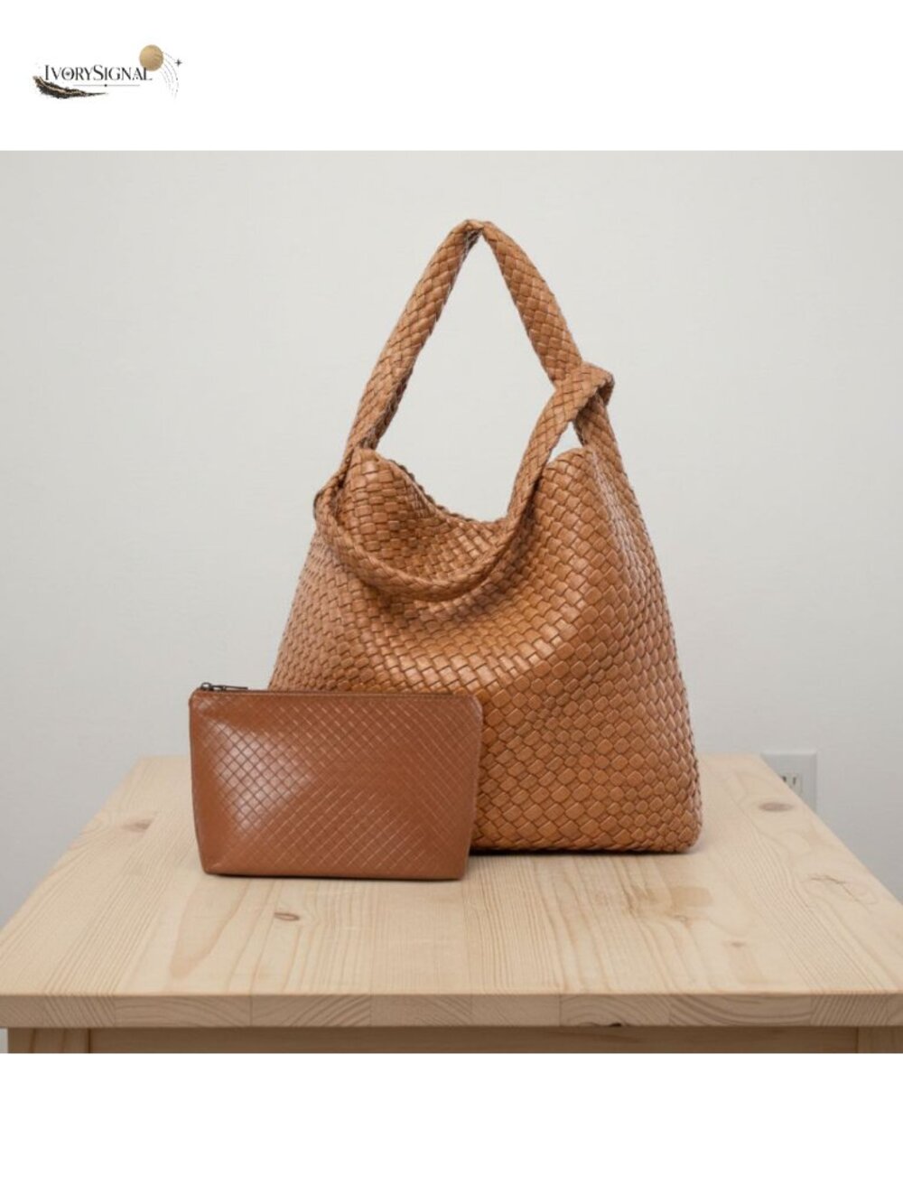 Woven Tote Bag for Women Faux Leather Handbag with Clutch